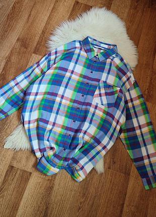 Сорочка рубашка в клітинку клетка віскоза оверсайз m/l/xl(18)