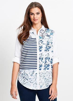Белая с принтом женская оверсайз рубашка блуза блуза принт bpc selection bonprix, eur38