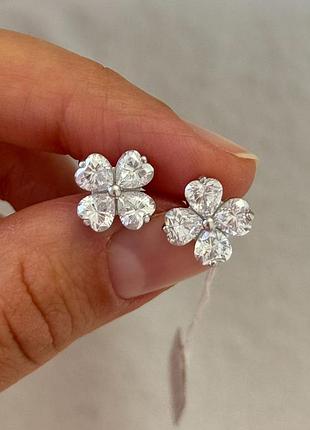 Серебряные s925 серьги пусеты клевер