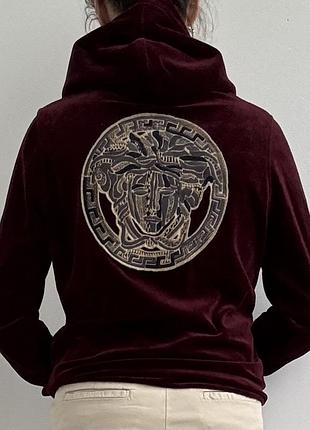 Gianni versace оксамитове худі подовжена зіпка з каптуром з великим лого на спині, 100% бавовна