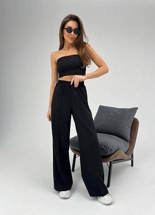Спортивні жіночі штани палаццо 42-44 46-48 чорний