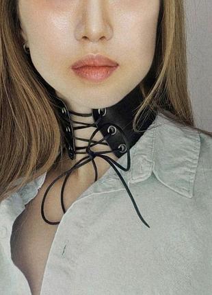 Широкий чокер с шнуровкой, высокий кожаный чокер с шнуром gothic,boho,alt,minimalism