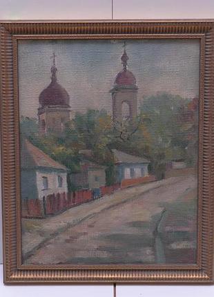 Картина стасьмк н.о. городской пейзаж. масло, полотно в раме 37х46 см, без рамы 32х40 см no65