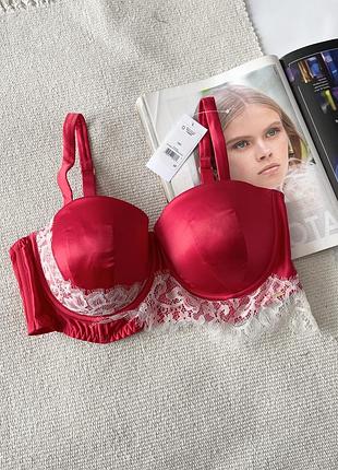 85с / 38с червоний сатиновий  бюстгальтер з мереживним оздобленням george
