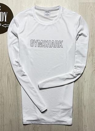 Мужской белый лонгслив gymshark, размер по факту м