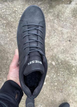 Зимние кожаные кроссовки на меху diesel pirate black3 фото