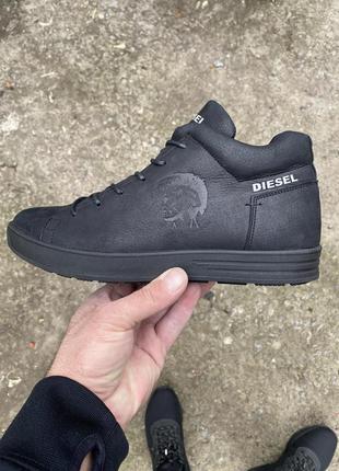 Зимние кожаные кроссовки на меху diesel pirate black4 фото