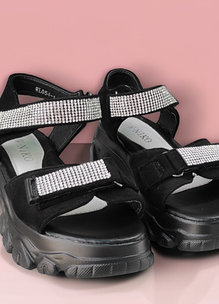 Черные замшевые босоножки сандалии для девочки на платформе 32 размер