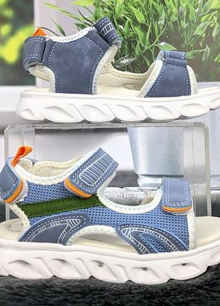 Босоножки детские для мальчика jong golf голубые с led подсветкой 5749