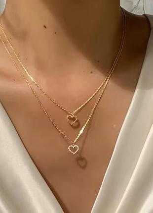Двойная цепочка с сердцами камешки