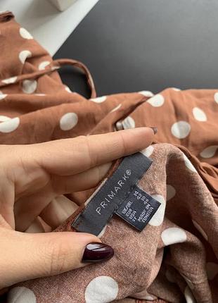 👗классное коричневое платье миди в горох/платье в горошек на запах/платье миди с рюшами👗