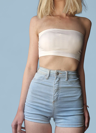 Джинсовые котоновые короткие женские шорты с высокой талией cropp