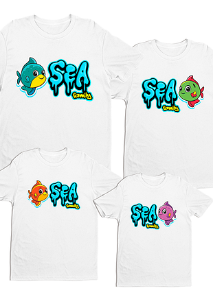 Футболки push it фемили лук family look для всей семьи «рыбки sea famiy»