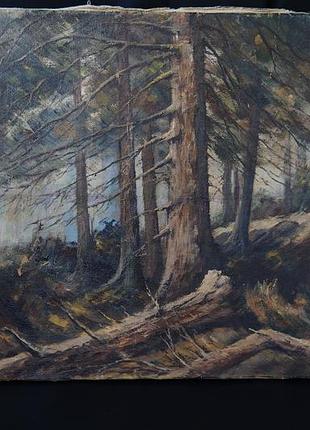 Картина пейзаж леса, дерева, подпись f.s. полотно масло 65,5 х 50 см no220
