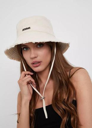 Жіноча бежева котонова на шнурку бавовняна панамка jacquemus панама жакмюс джекмус
