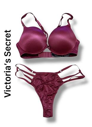 Комплект victoria's secret бюстгальтер и стринги бордового цвета