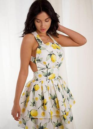 Роскошный сарафон премиум качество 👌100% хлопок на брителях, платье платья цветы 🌷лимон 🍋