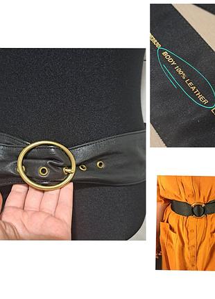 Кожаный широкий пояс черный женский ремень с медной пояжкой