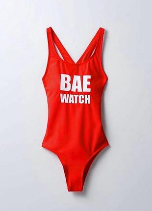 Червоний суцільний купальник bae watch