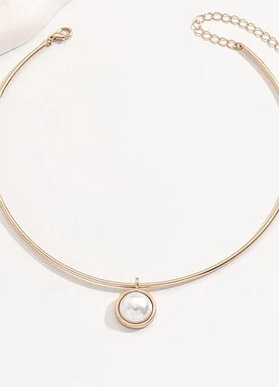 Тренд стильне золотисте жіноче кольє позолота чокер підвіс ланцюжок кулон перлини