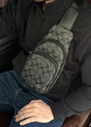 Сумка чоловіча coach ethan pack in signature grey canvas