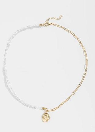 Тренд стильний золотистий підвіс ланцюжок чокер кольє намисто кулон імітація перлин