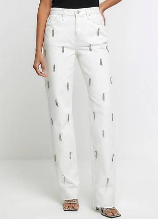 Жіночі білі джинси river island з прикрасами studios джинси прямого крою висока талія