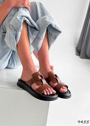 Шльопанці жіночі шоколад, натуральна шкіра