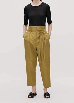 Стильні укорочені штани, брюки з високою талією та поясом з бавовни cos, оригінал
