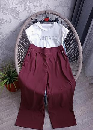 Брюки брюки женские бордо марсала в рубчик