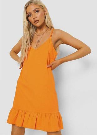 Хлопковый яркий летний сарафан от boohoo, р.12 (m) 🧡