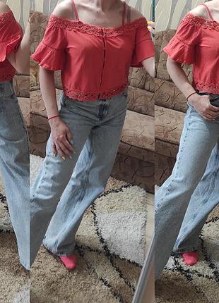 Красивая жатая укороченная блуза майка primark, кроп-топ м-l