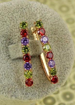 Серьги xuping jewelry дорожка с крупными темными камнями 3,3 см золотистые