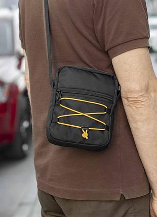 Компактна сумка барсетка месенджер через плече чоловіча чорна з тканини kompakt yellow молодіжна