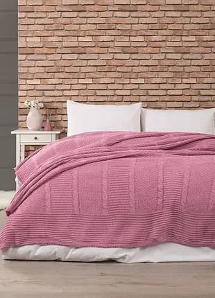 В'язаний акріловий плед. розмір - євро максі  200*220 см.  belizza туреччина. ніжно розовий.