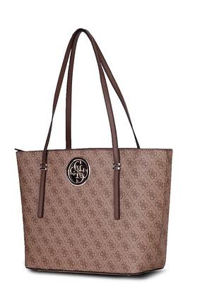 Сумка шопер большая коричневая с монограммой white guess tote bag оригинал!