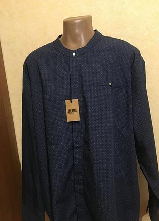 Рубашка с длинным рукавом-ворот стойка-большой размер (хлопок)