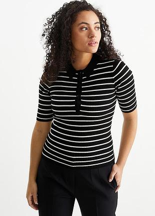 💋 жіноче чорне поло в смужку | c&a