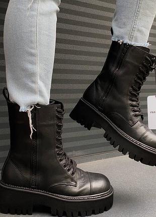 Черевики balenciaga tractor boot black (з хутром)