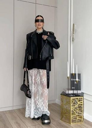 Жіноча мереживна гіпюрова спідниця довга максі з шортиками шортами біла і шорти легка прозора чорна