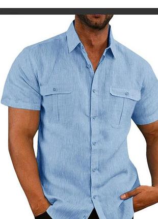 Рубашка с коротким рукавом из льна и коттона британского бренда george p.xl