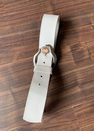 Вінтажний шкіряний жіночий ремінь білого кольору 75/80