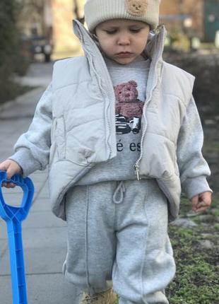 Дитячий утеплений костюм 3-ка, світшот+джогери+жилетка