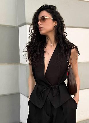 Стильний костюм жилет з поясом та брюки палаццо8 фото