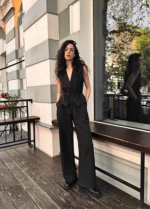 Стильний костюм жилет з поясом та брюки палаццо9 фото