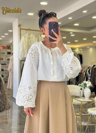 Базовая белая вышиванка с узорами длинный рукав женская