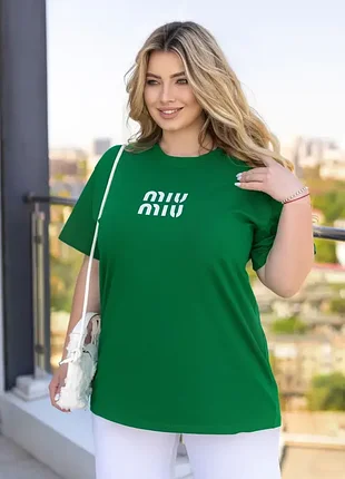 Женская футболка с принтом "miu" зеленая