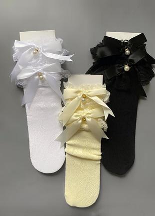Дитячі капронові підколінки з бантиком у 3 кольорах