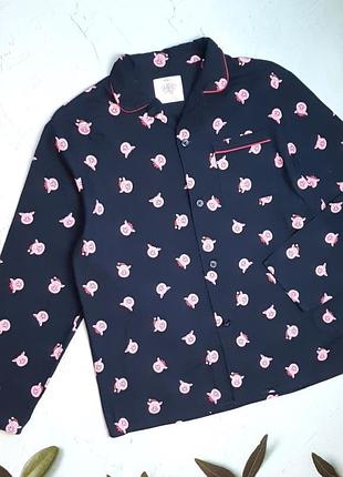 🎁1+1=3** брендовая синяя мужская рубашка пижама marks&spencer, размер 48 - 50