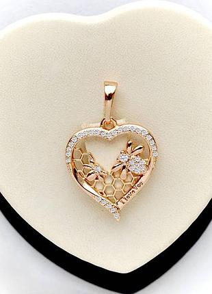 Позолочений кулон серце i love you бджілки медичне золото позолоченный кулон сердце пчёлки медзолото